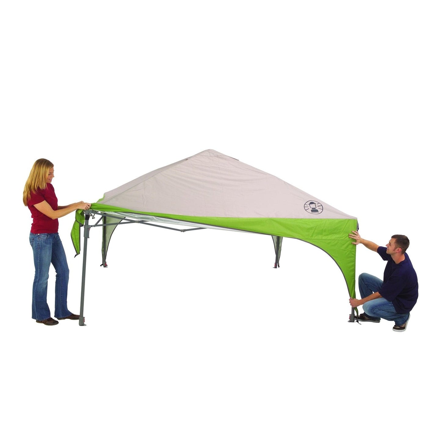 10 x 10 Canopy Sun Shelter with Instant Setup, Tan/Green Shelters by Coleman | campsifu