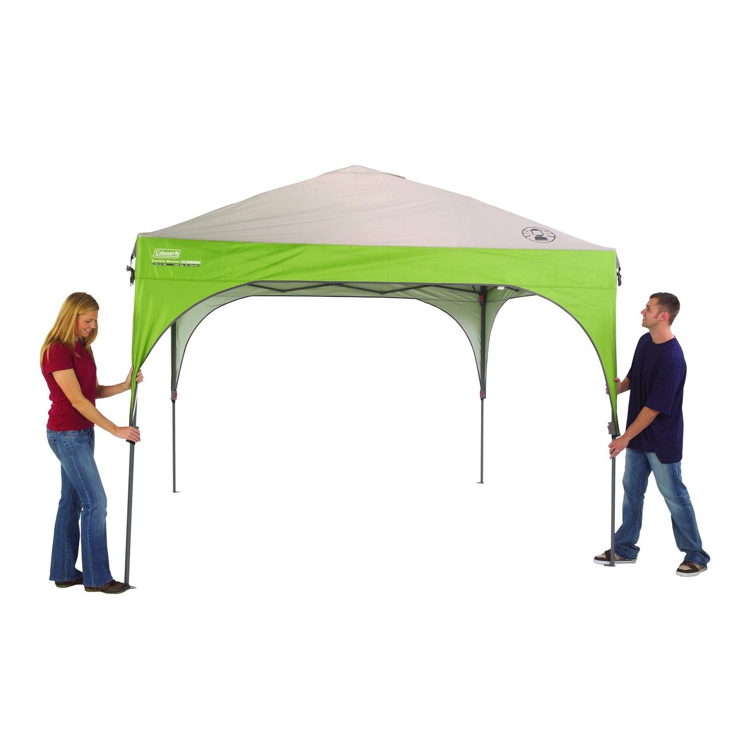 10 x 10 Canopy Sun Shelter with Instant Setup, Tan/Green Shelters by Coleman | campsifu