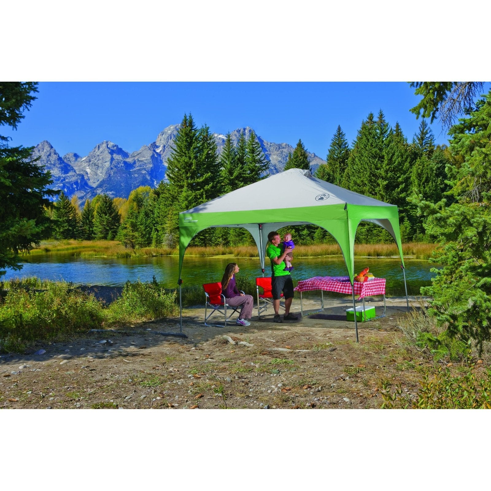 10 x 10 Canopy Sun Shelter with Instant Setup, Tan/Green Shelters by Coleman | campsifu