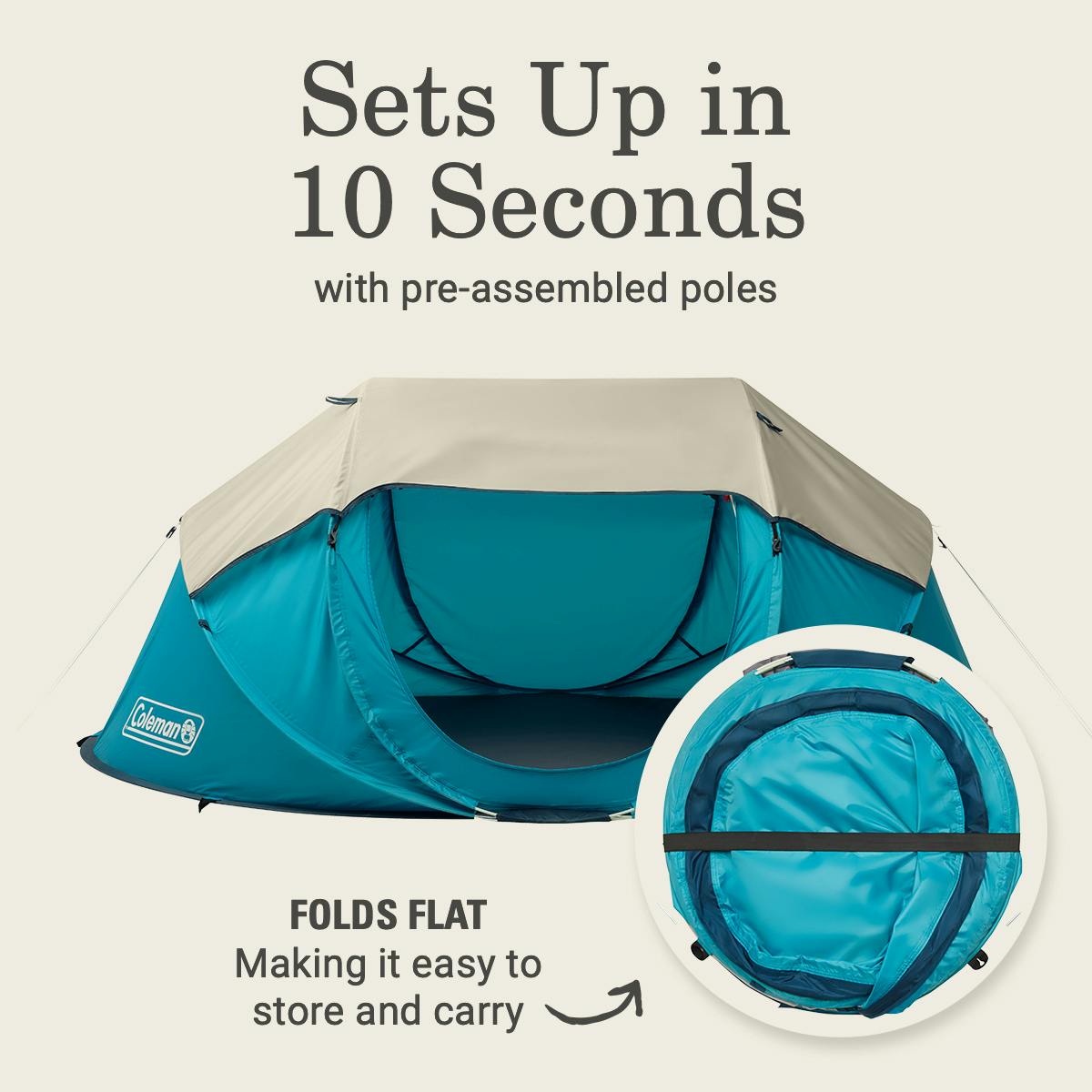 2-Person Camp Burst™ Pop-Up Tent, Scuba Blue Tents by Coleman | campsifu