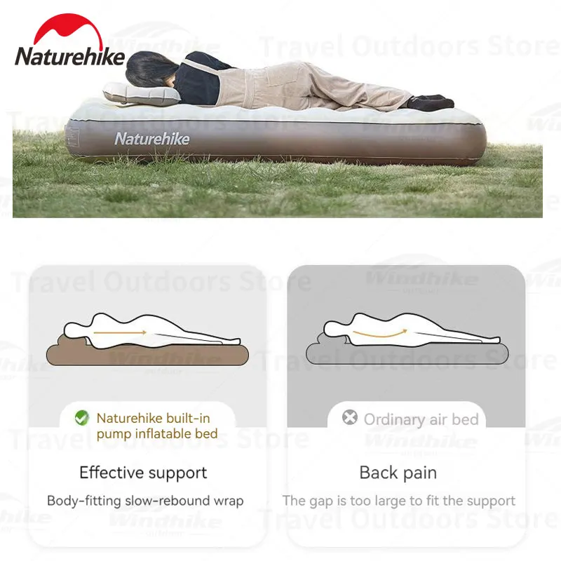 25cm Built-In Pump PVC Heighten Inflatable Mattress Khaki Air Mattresses by Naturehike | campsifu