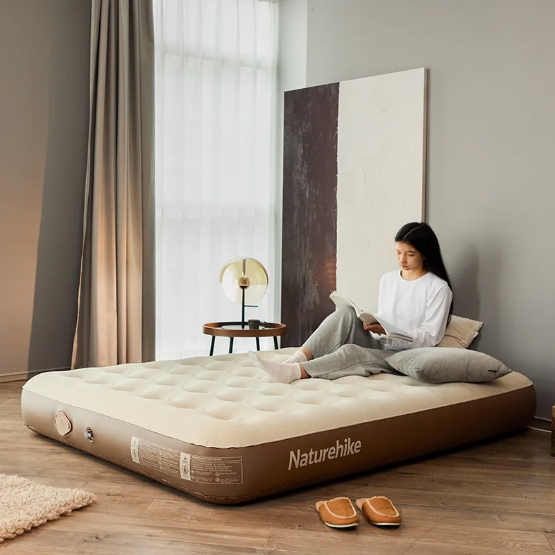 25cm Built-In Pump PVC Heighten Inflatable Mattress Khaki Air Mattresses by Naturehike | campsifu