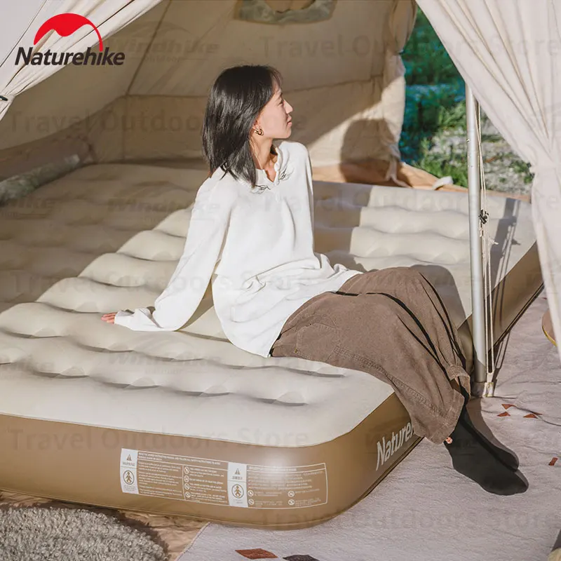 25cm Built-In Pump PVC Heighten Inflatable Mattress Khaki Air Mattresses by Naturehike | campsifu