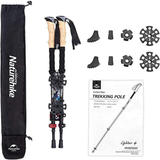 3-Node Carbon Fiber Telescopic Trekking Poles Red Trekking Poles by Naturehike | campsifu