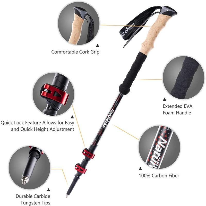 3-Node Carbon Fiber Telescopic Trekking Poles Red Trekking Poles by Naturehike | campsifu