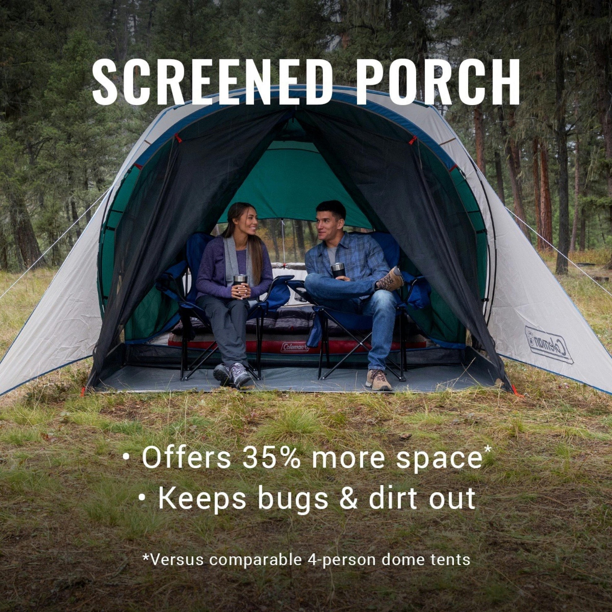 4-Person Cabin Tent with Screened Porch, Evergreen Tents by Coleman | campsifu