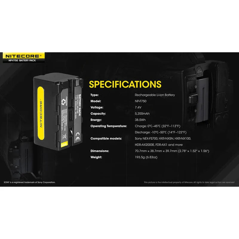 NITECORE NP-F750 5200MAH BATTERY FOR CW10 CW30 boatyardmalaysia