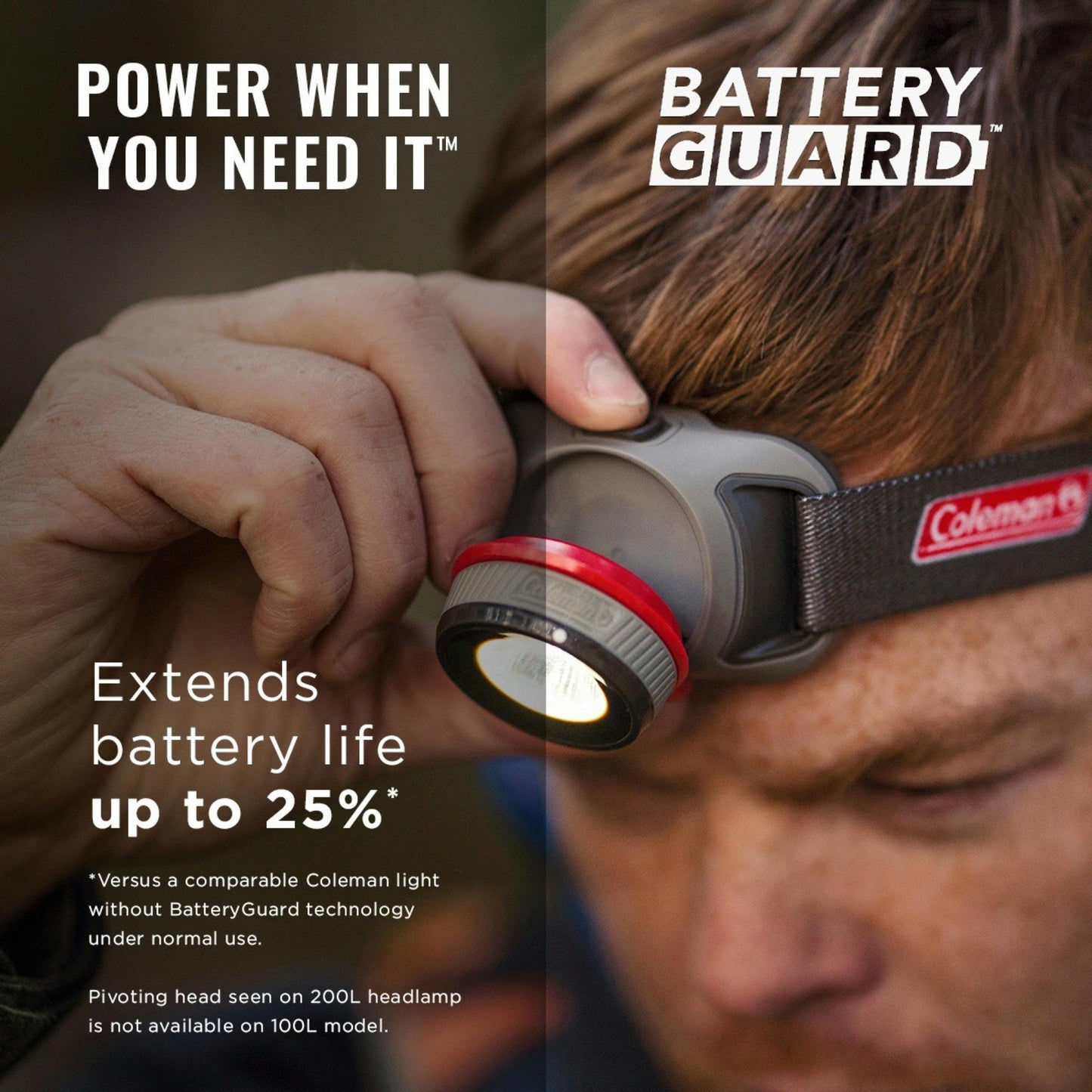 50 Lumens LED Headlamp with BatteryGuard, Black/Red Headlamps by Coleman | campsifu