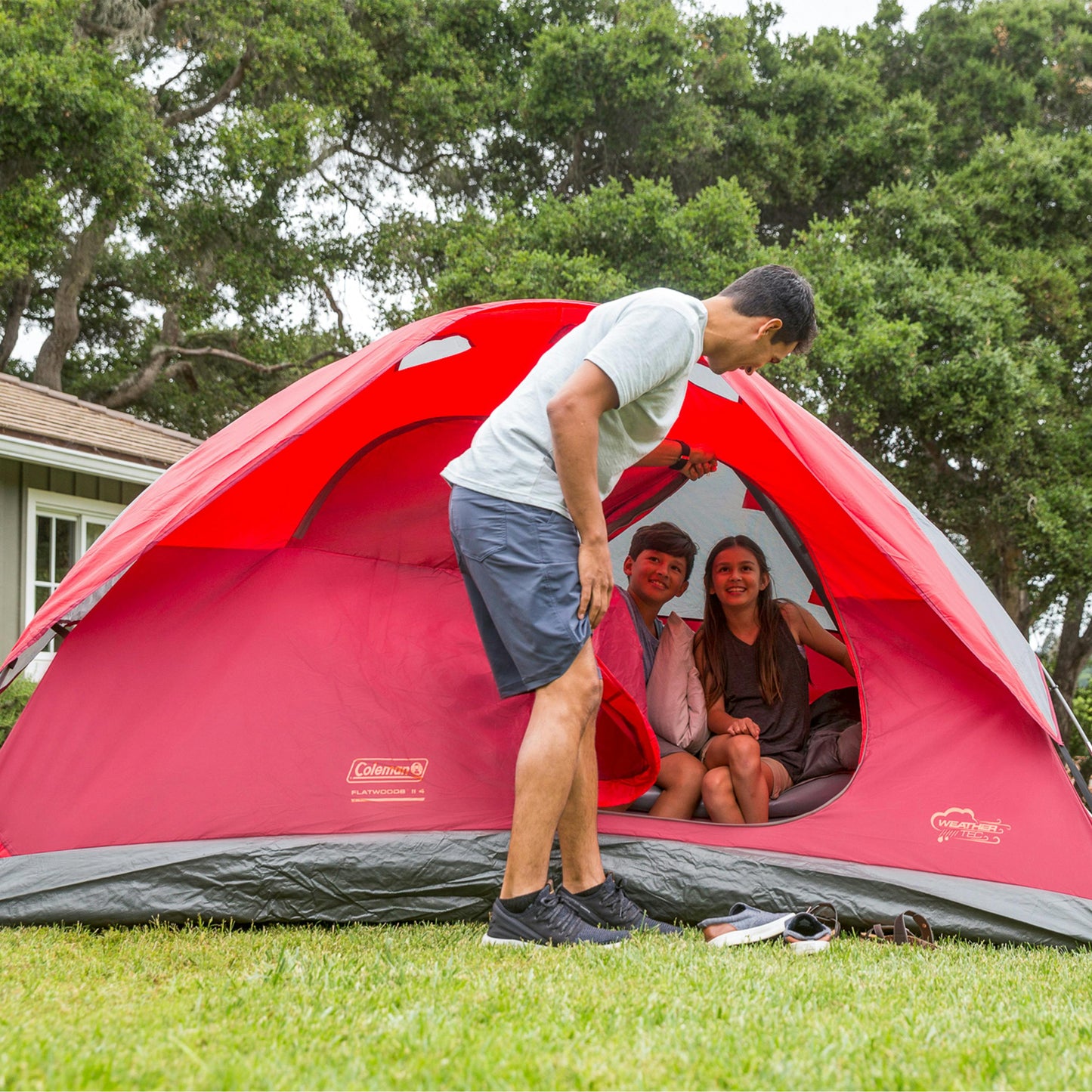 6-Person Flatwoods II™ Lightweight Dome Camping Tent, Grey/Red Tents by Coleman | campsifu