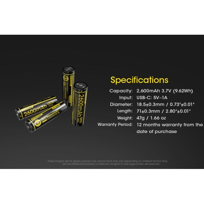 NITECORE 18650 2600MAH TYPE-C LI-ION BATTERY NL1826R boatyardmalaysia