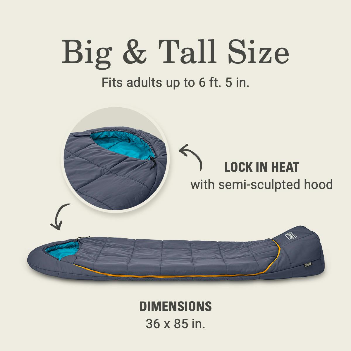 Big Bay™ 20° Big & Tall Contour Sleeping Bag, Blunt Sleeping Bags by Coleman | campsifu