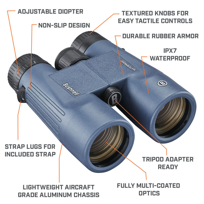 Bushnell H2O 8X42Mm Dark Blue Roof WP/FP Twist Up Eyecups Binoculars by Bushnell | campsifu