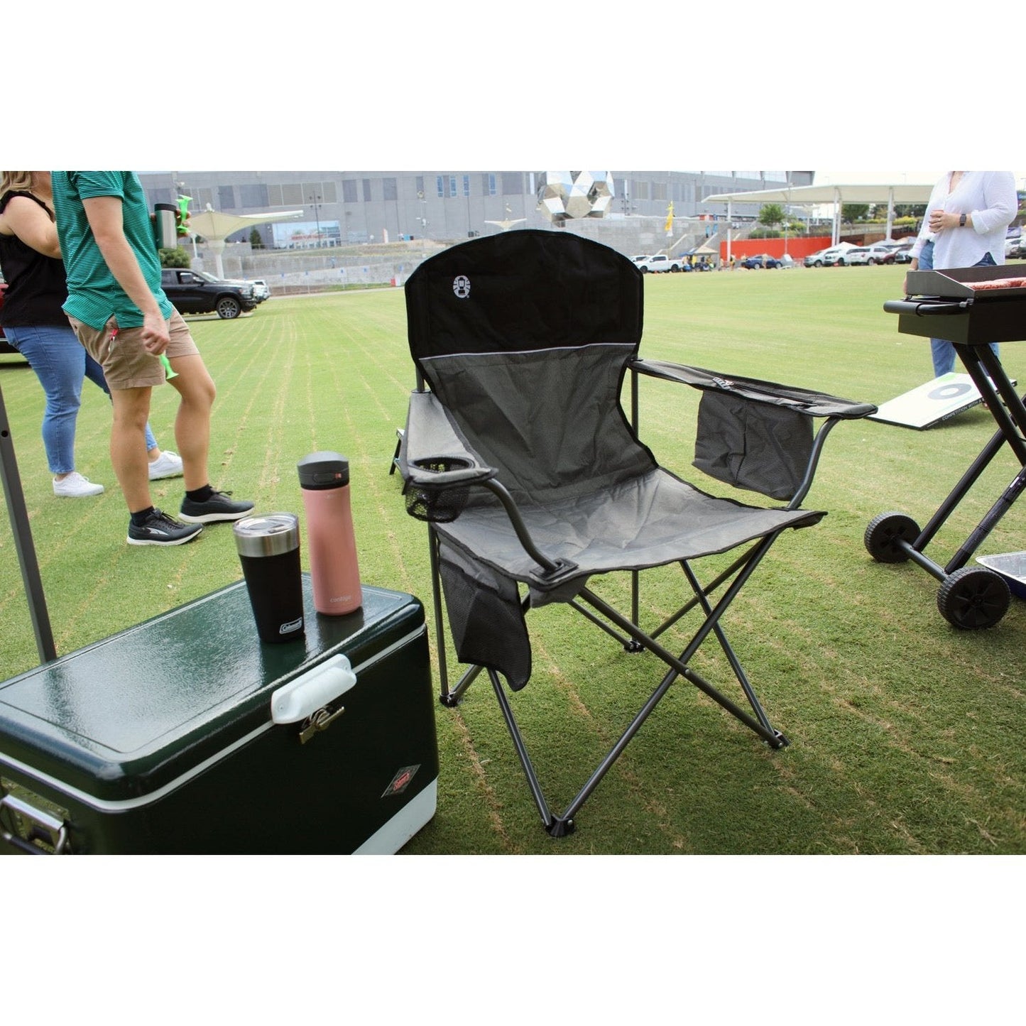 Camping Chair with Built-In 4-Can Cooler, Grey Chairs by Coleman | campsifu