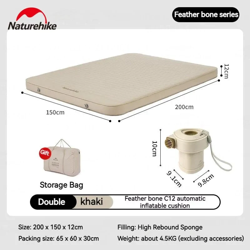 Comfort Automatic Inflatable Cushion with External Inflatable Pump Double 200*150*12cm Sleeping Pads by Naturehike | campsifu