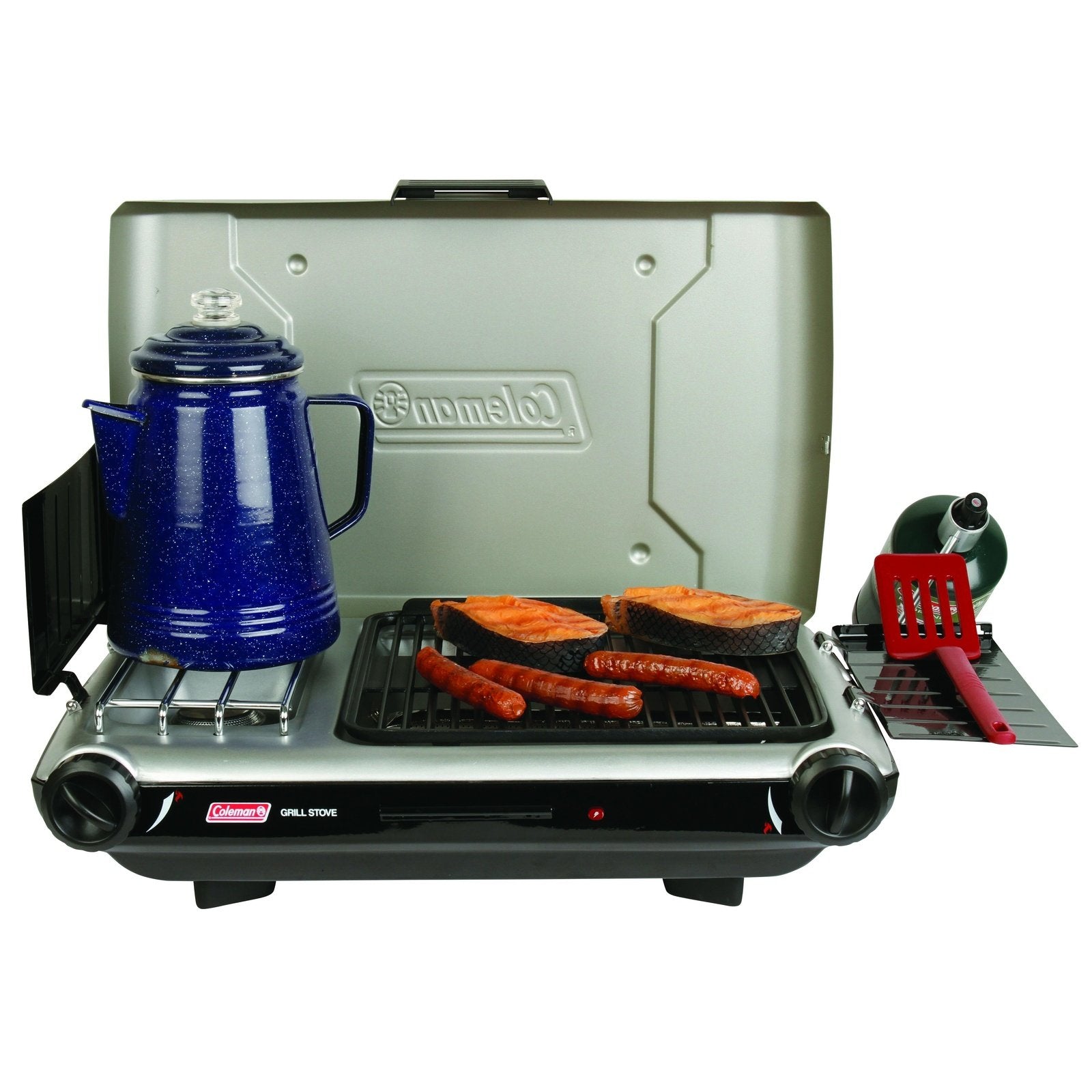 Deluxe Tabletop Propane 2-in-1 Grill/Stove, 2-Burner, Black Stoves by Coleman | campsifu