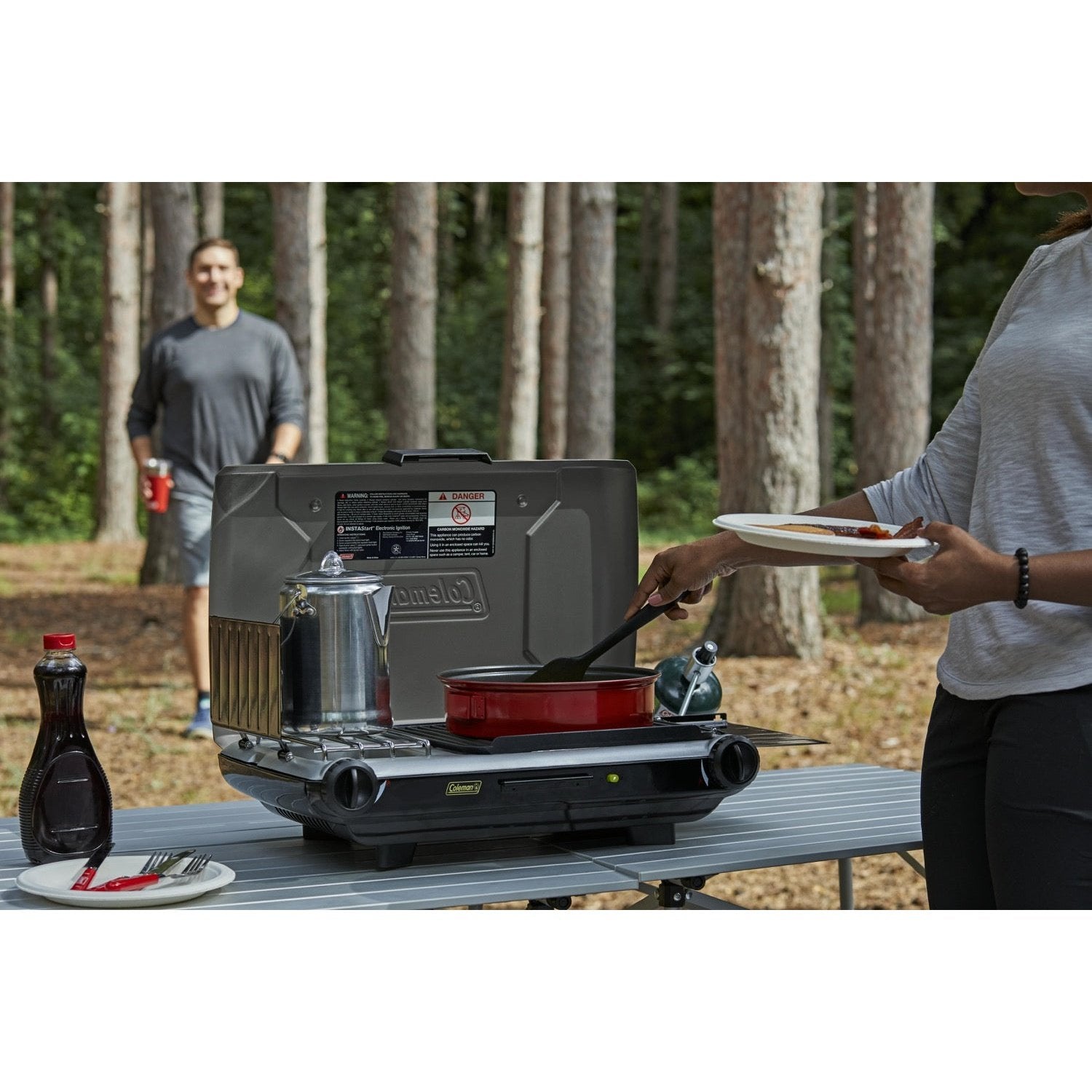 Deluxe Tabletop Propane 2-in-1 Grill/Stove, 2-Burner, Black Stoves by Coleman | campsifu