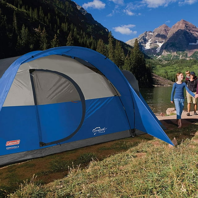 Montana Spacious 8 Person Cabin Camping Tent w/ Hinged Door, Blue Tents by Coleman | campsifu