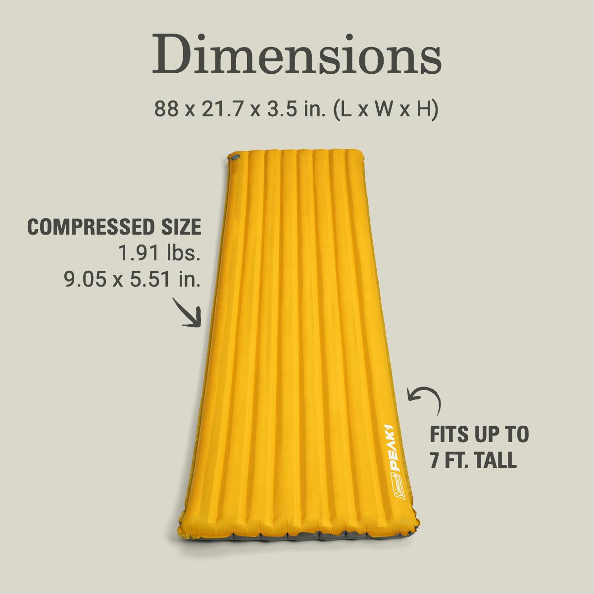 PEAK1™ Sleeping Pad - Long, Marigold Sleeping Bags by Coleman | campsifu