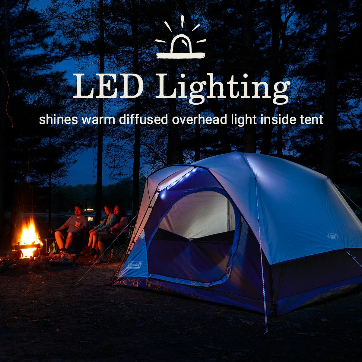 Skydome™ 4-Person Camping Tent with LED Lighting, Watersedge Tents by Coleman | campsifu