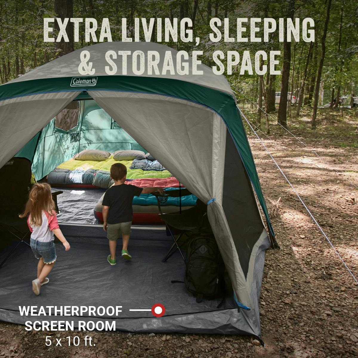 Skylodge™ 12-Person Camping Tent With Screen Room, Evergreen Tents by Coleman | campsifu