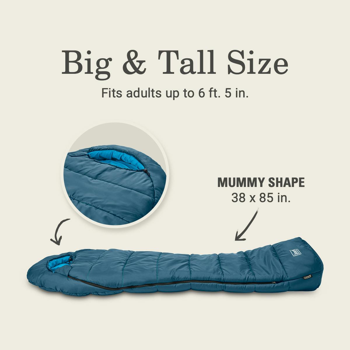 Tidelands™ 30° Big & Tall Mummy Sleeping Bag, Blue Sleeping Bags by Coleman | campsifu