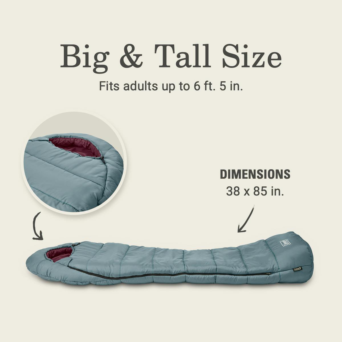 Tidelands™ 50° Big & Tall Mummy Sleeping Bag, Grey Sleeping Bags by Coleman | campsifu