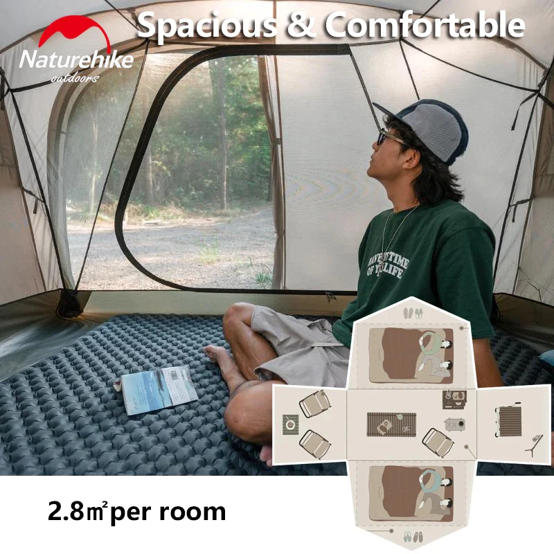 Two Bedroom 4-Person Tent Grey Tents by Naturehike | campsifu