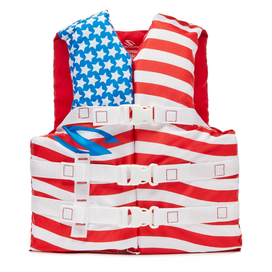 Youth Unisex Classic Series Universal Life Jacket Flotation Vest, American Flag Red Life Jackets by Stearns | campsifu