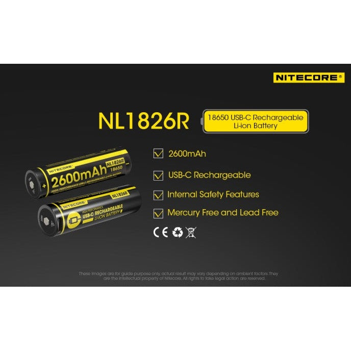 NITECORE 18650 2600MAH TYPE-C LI-ION BATTERY NL1826R boatyardmalaysia